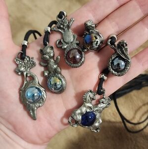 Silver Animal Pendant Necklaces with Colorful Orbs